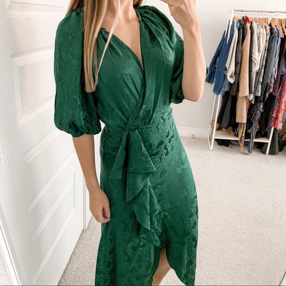 Saloni Draped Olivia Dress Forest Green - Picture 3 of 9